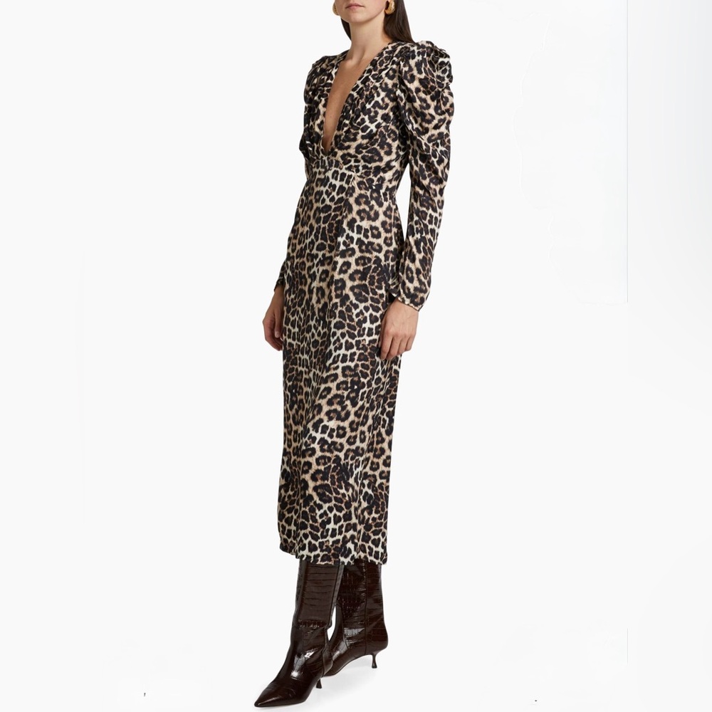 FARM Rio - Animal - Leopard Print MIDI Dress with V-neck - size Medium - NWT - Picture 2 of 16